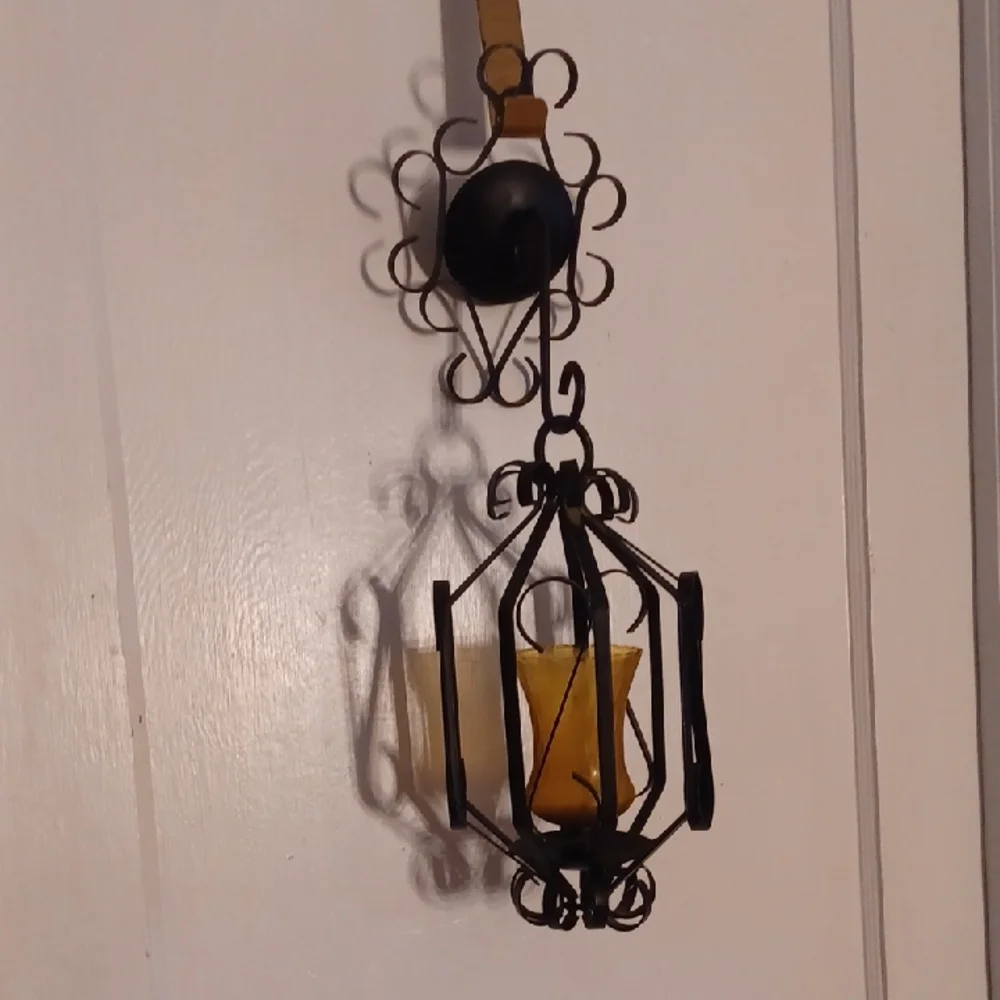 Home Interiors Black Metal Lantern Amber Globe